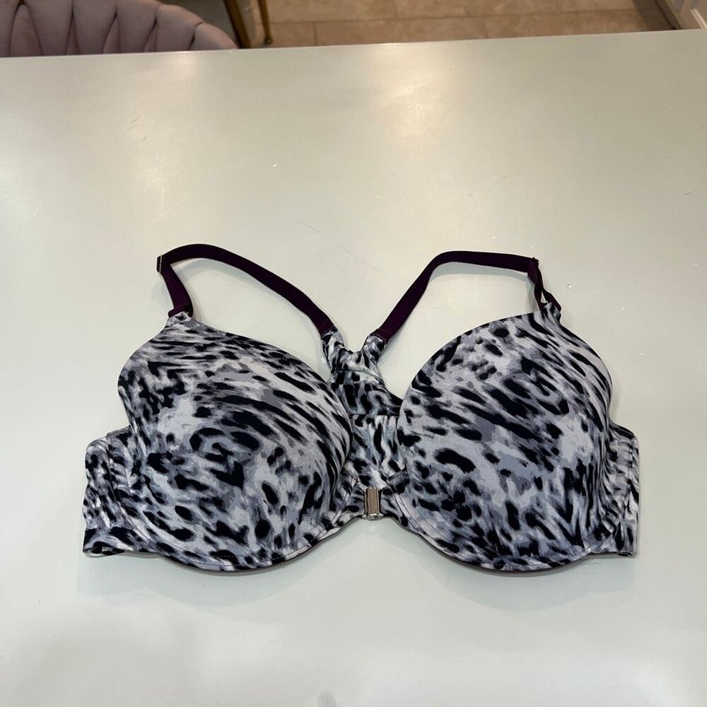 Soma Women's Cheetah Memorable Front Close Racerback Bra Gray Purple Size 36C